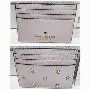 KATE SPADE Madison Studded Faux Pearls Card Case Leather in Lilac Moon KG162 NWT